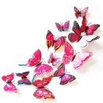 Fluturi 3D cu magnet, dubli, decoratiuni casa sau evenimente, set 12 bucati, rosu trandafiriu, A13